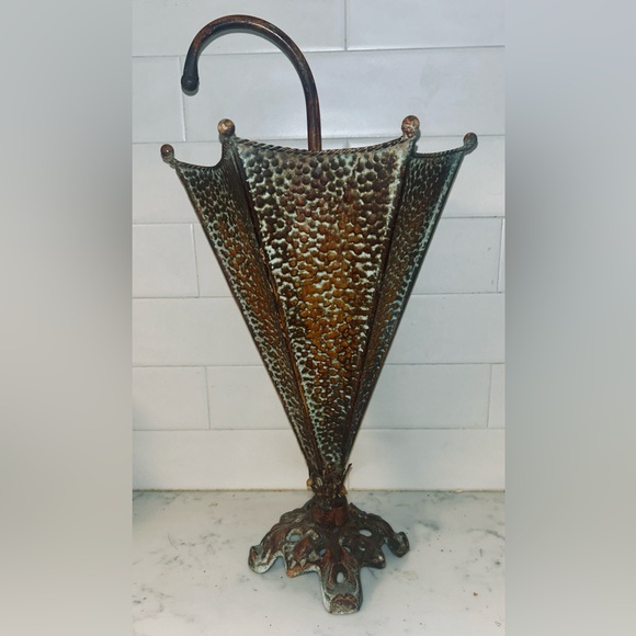Vintage Hammered Metal Umbrella Holder Planter
